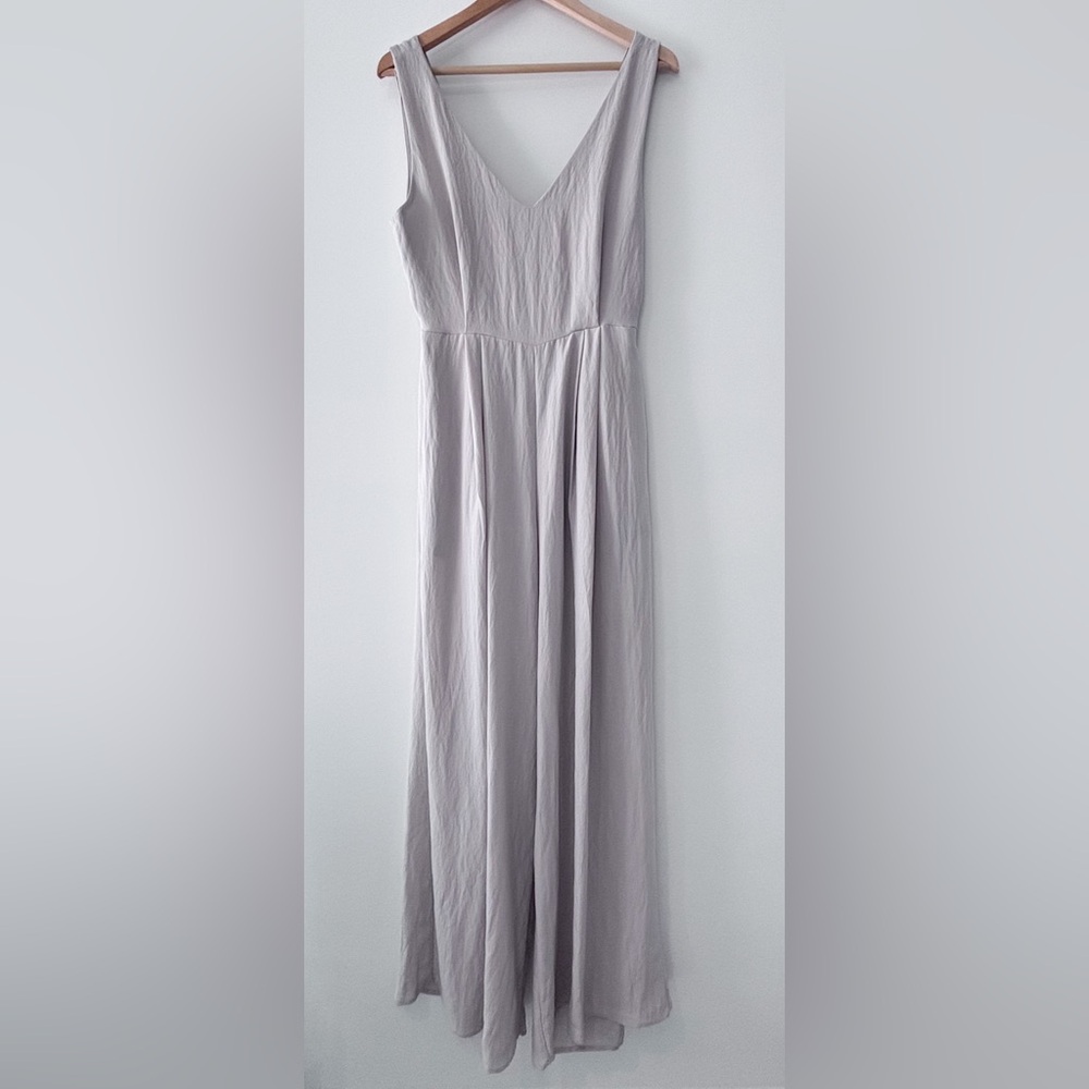 KLD Cream Sleeveless V-Neck Flowy Wide Leg Tie Back Coastal Jumpsuit Size Large